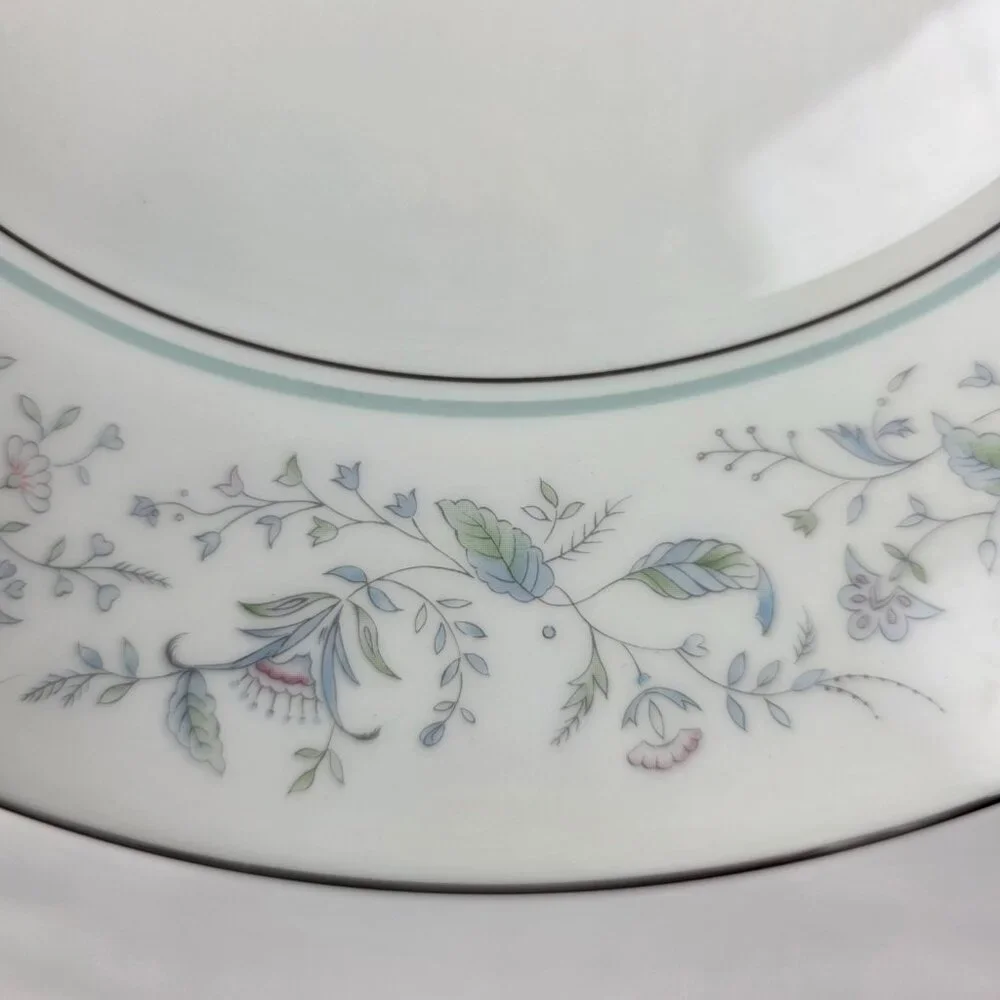 TWO Oxford China Spring Bone China Dinner Plate Multicolor Floral Rim Aqua Band